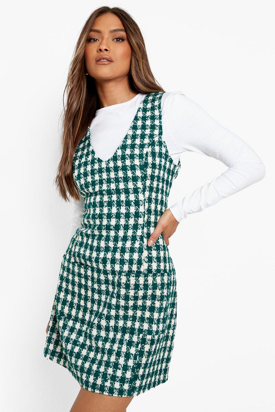 Green Dogtooth Scoop Neck Pinafore Dress image number 1