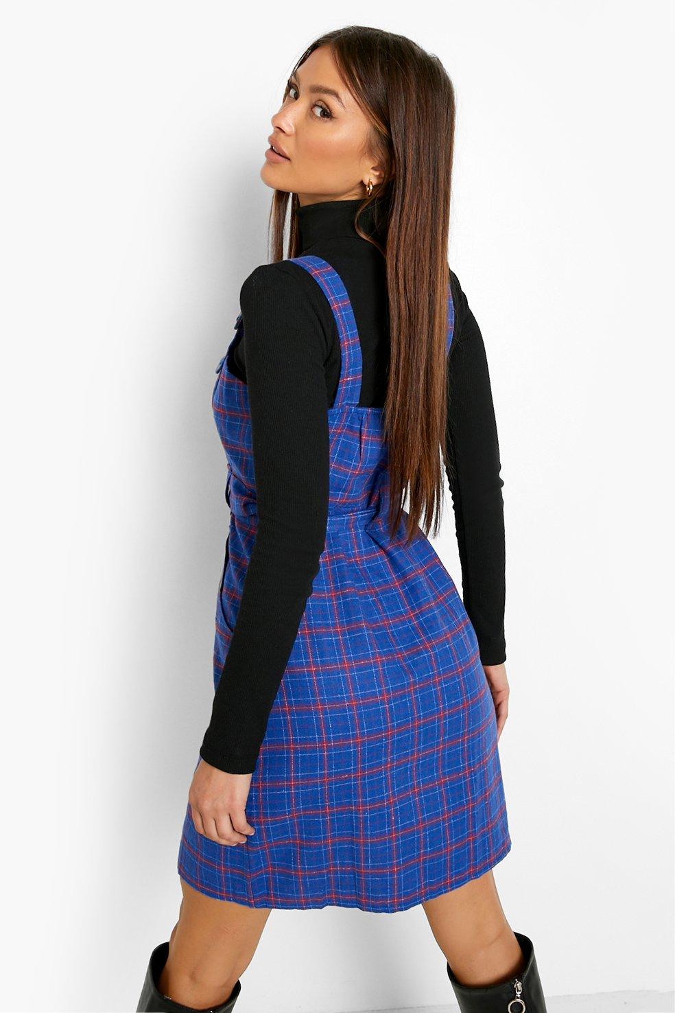 Blue check cheap pinafore dress