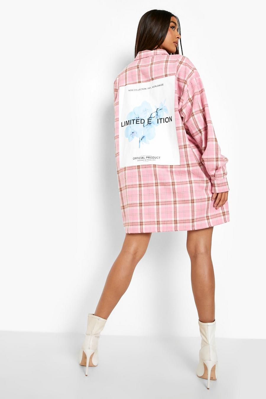 Pink Check Back Print Oversized Shirt Dress image number 1