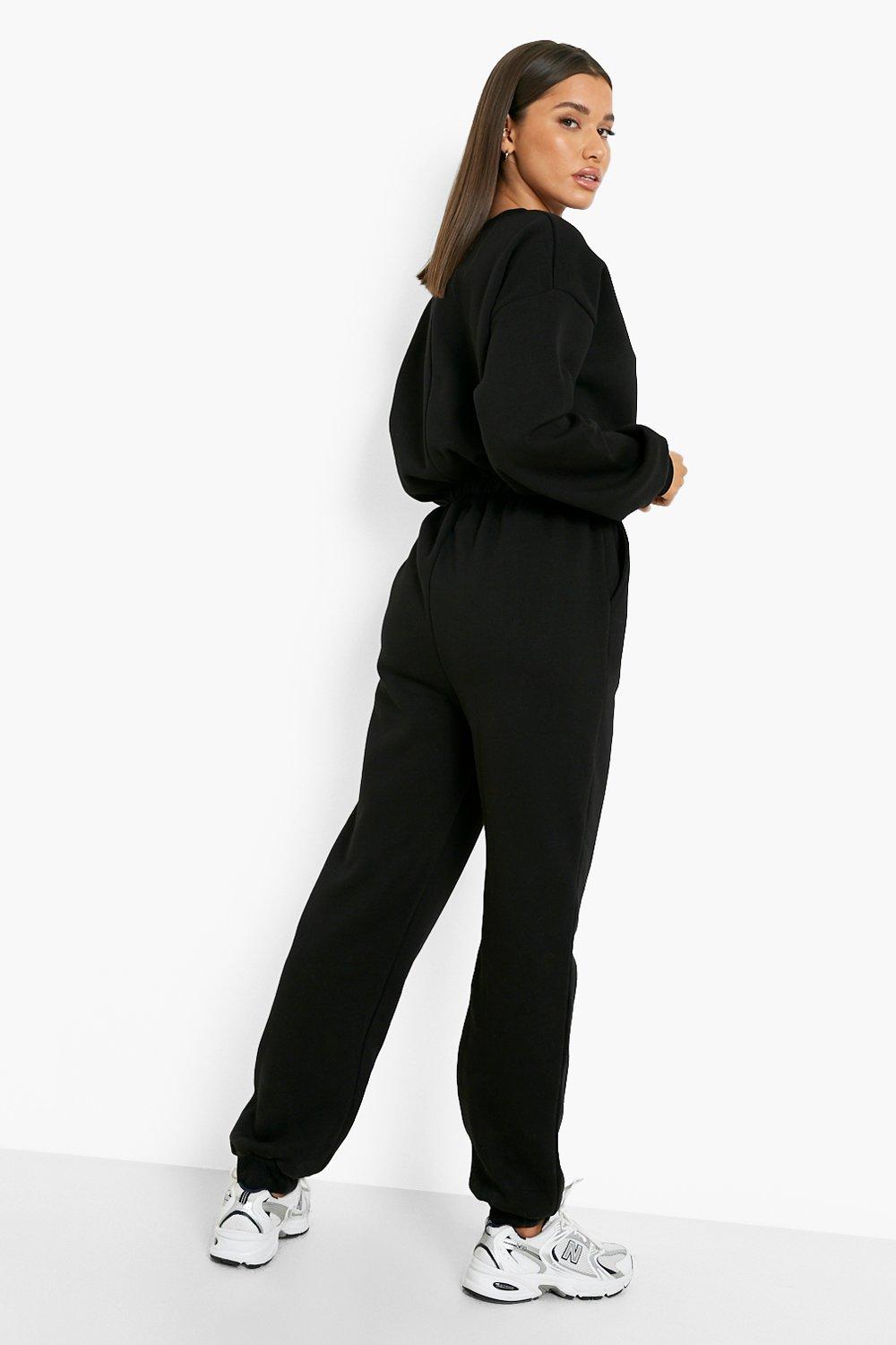 Black sweat jumpsuit on sale