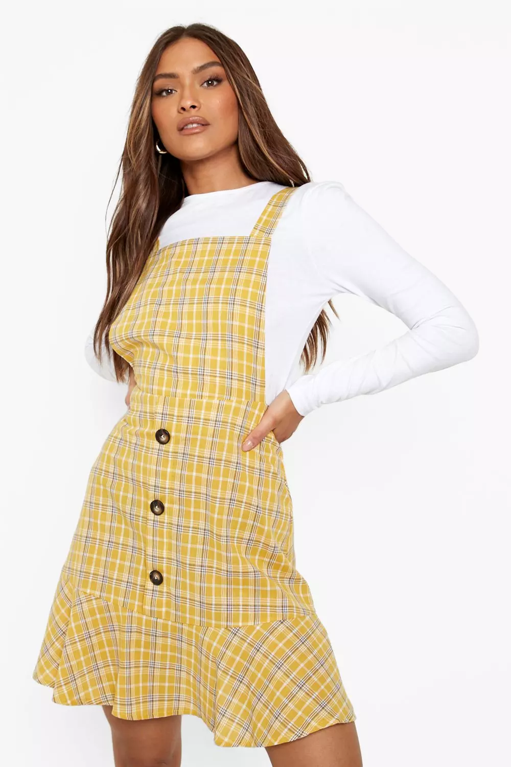 Yellow check hot sale pinafore dress