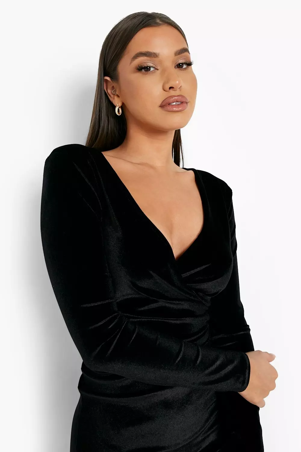 Boohoo velvet hot sale wrap dress