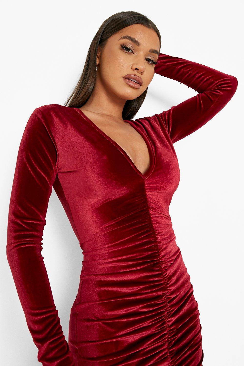 Premium Velvet Deep Plunge Midi Party Dress