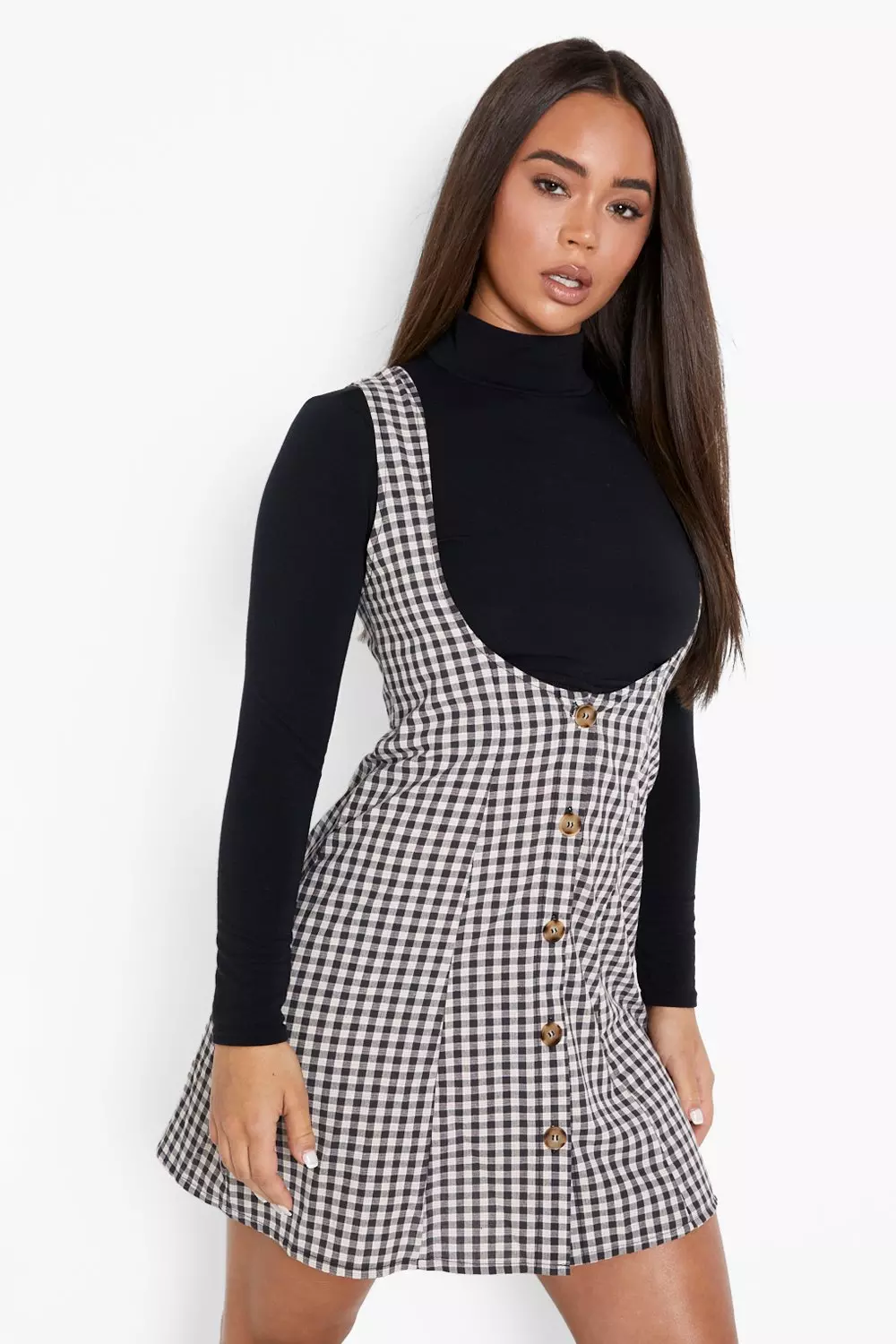 Dogtooth Scoop Neck Pinafore Dress