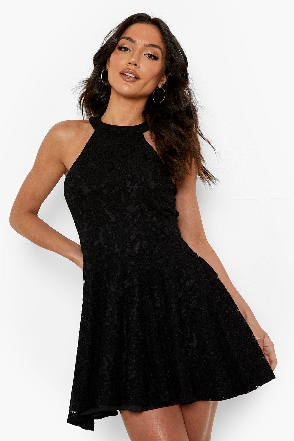 Boohoo black sale lace skater dress