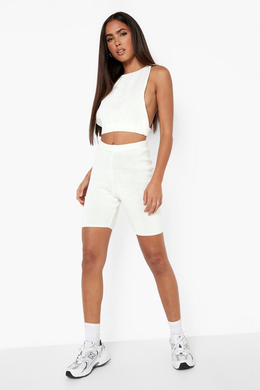 White Knitted Racer And Shorts Set image number 1