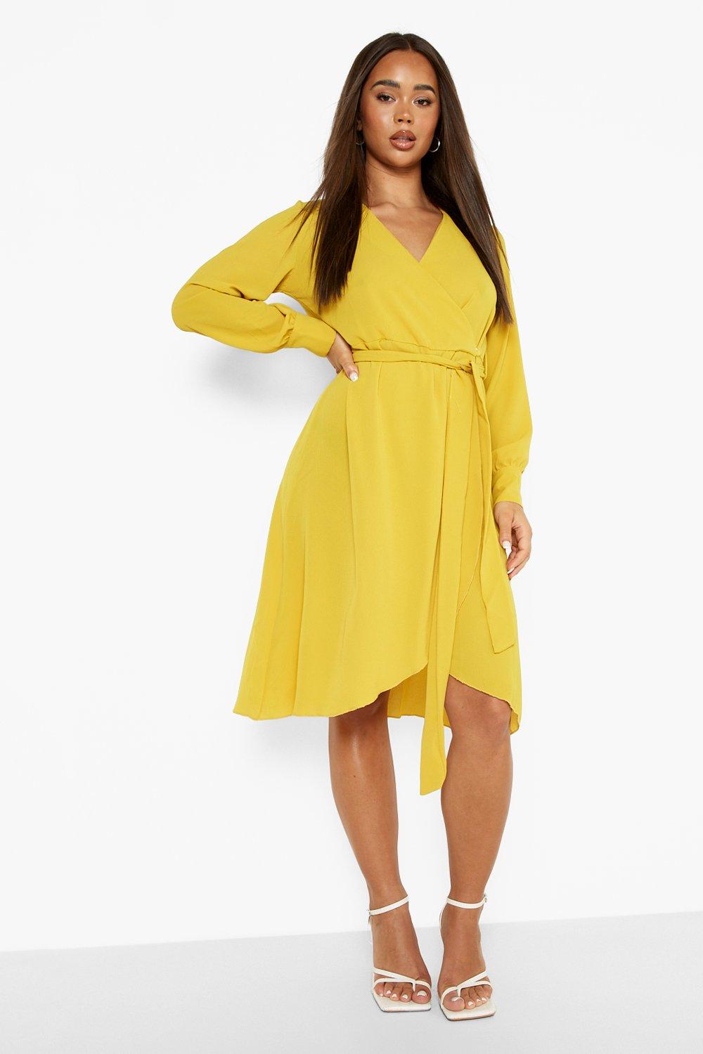 Mustard midi cheap dress with sleeves