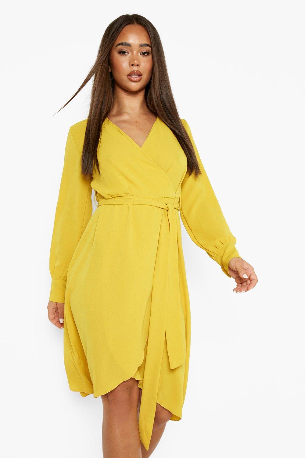 Wrap Belted Long Sleeve Midi Dress | boohoo