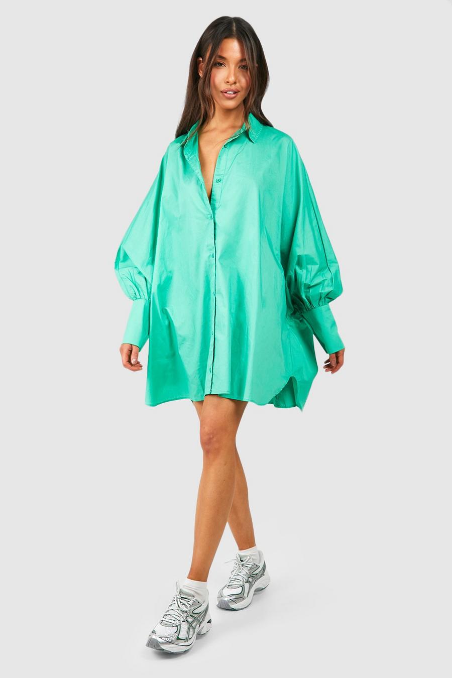 Bright green Oversized Batwing Balloon Sleeve Shirt Dress
