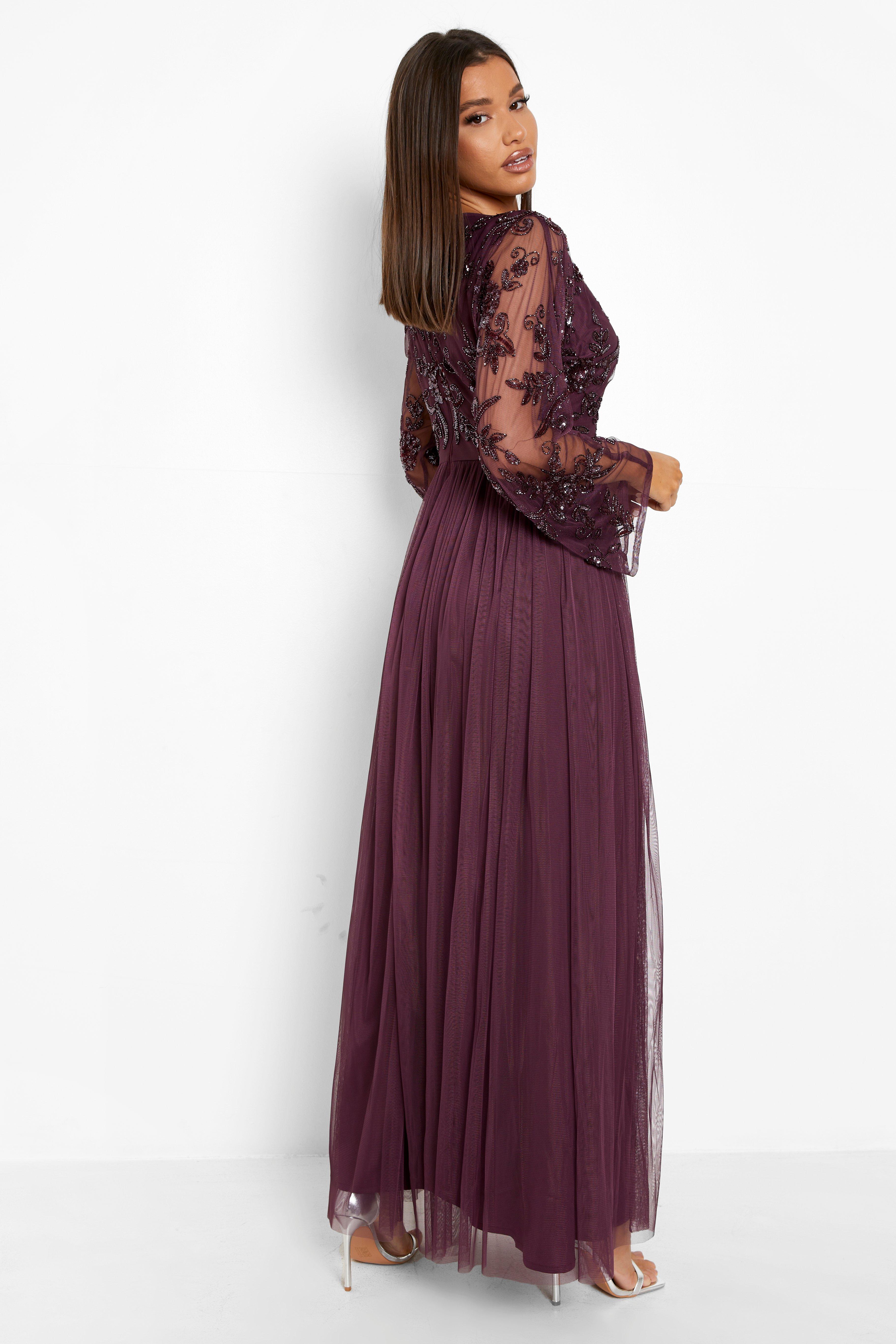 Bridesmaid Hand Embellished Long Sleeve Maxi Dress