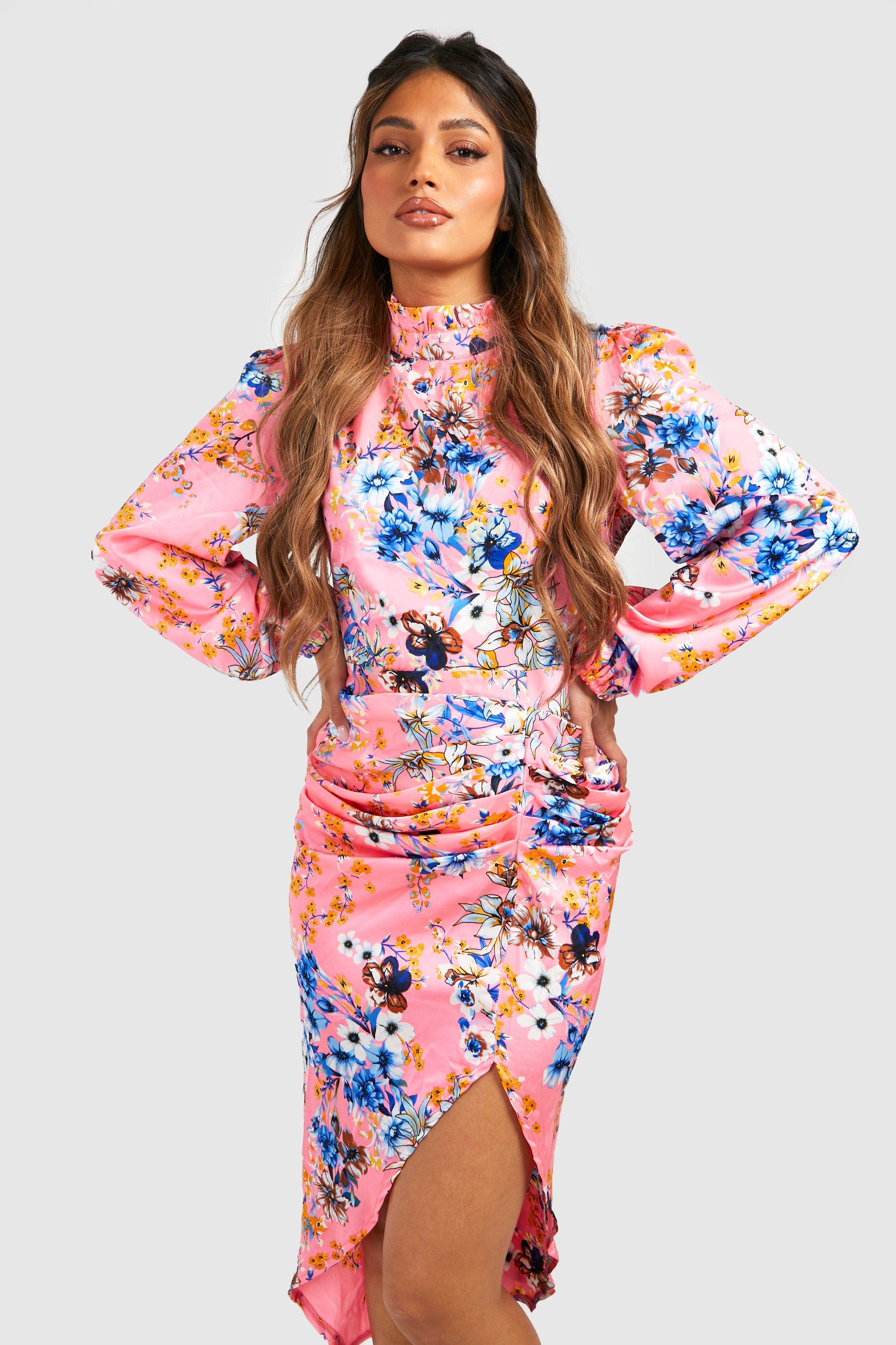 Floral midi 2024 dress boohoo