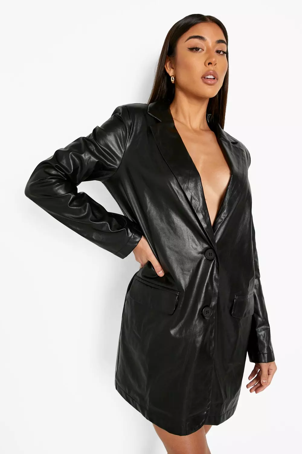 Black leather blazer dress best sale