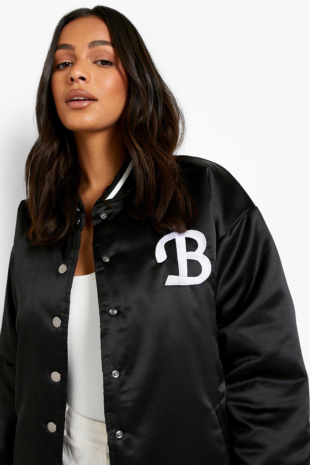 Satin embroidered bomber jacket on sale womens