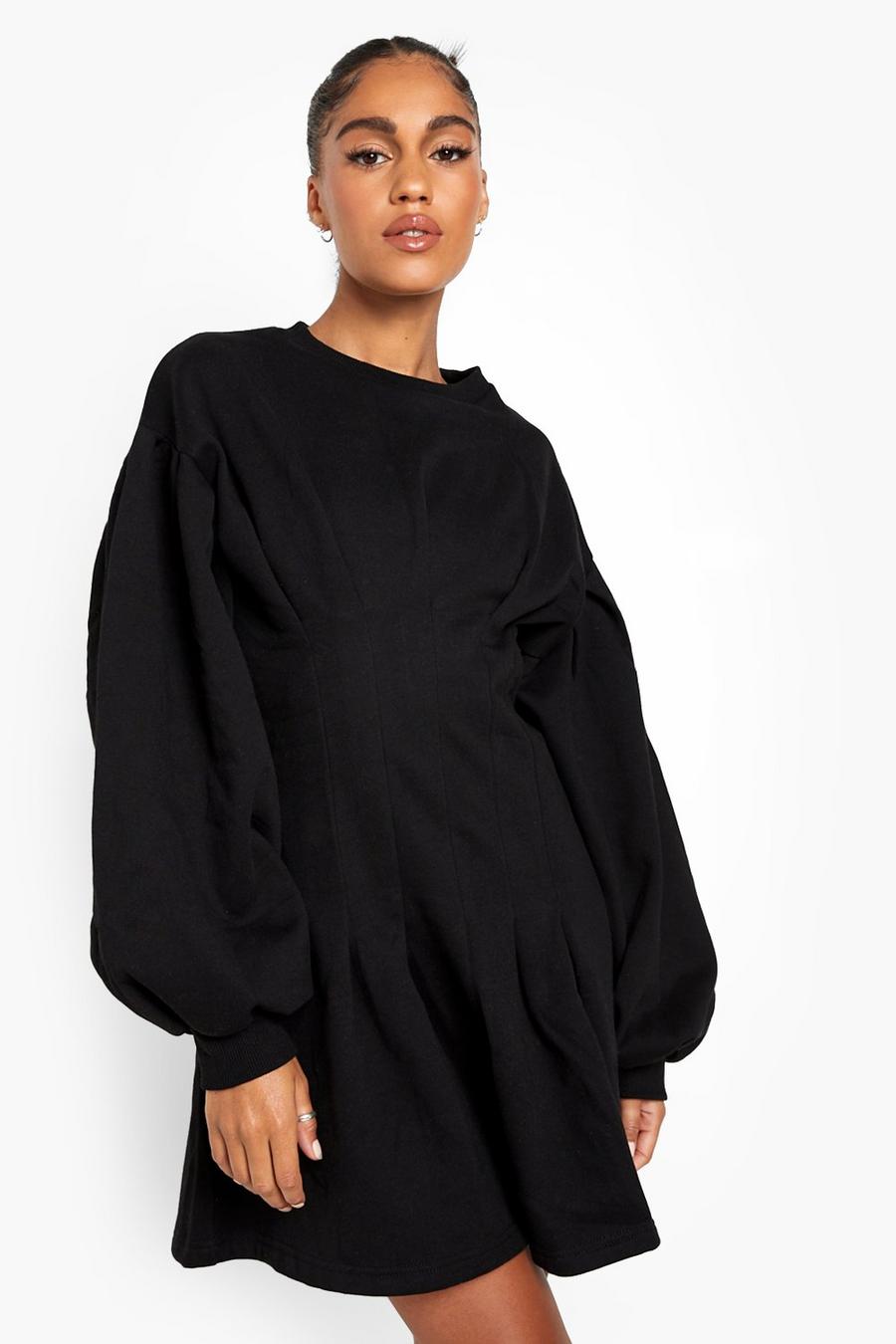 Black Sweatshirt Jurk Met Geplooide Taille image number 1