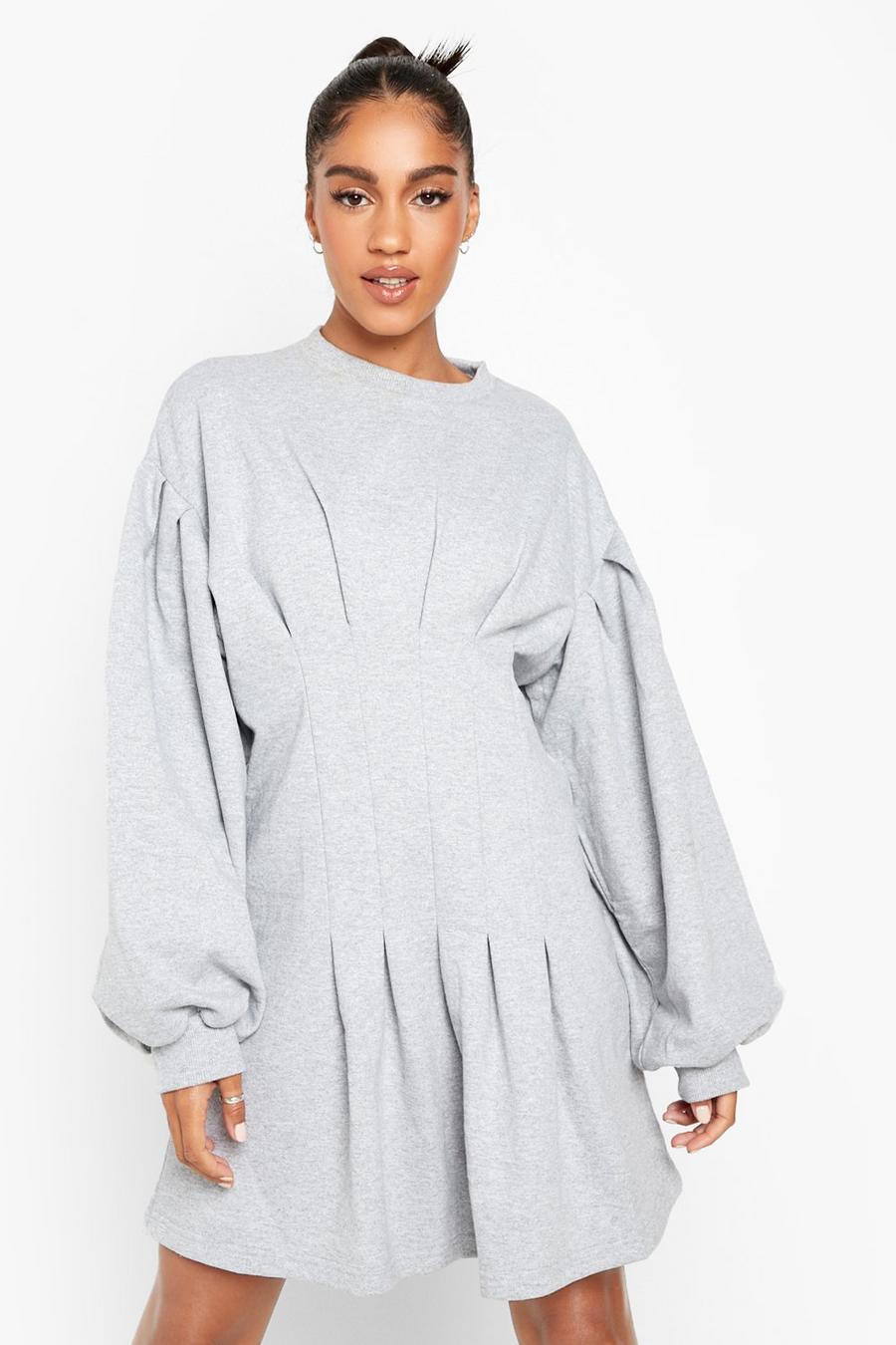 Grey marl Sweatshirt Jurk Met Geplooide Taille image number 1