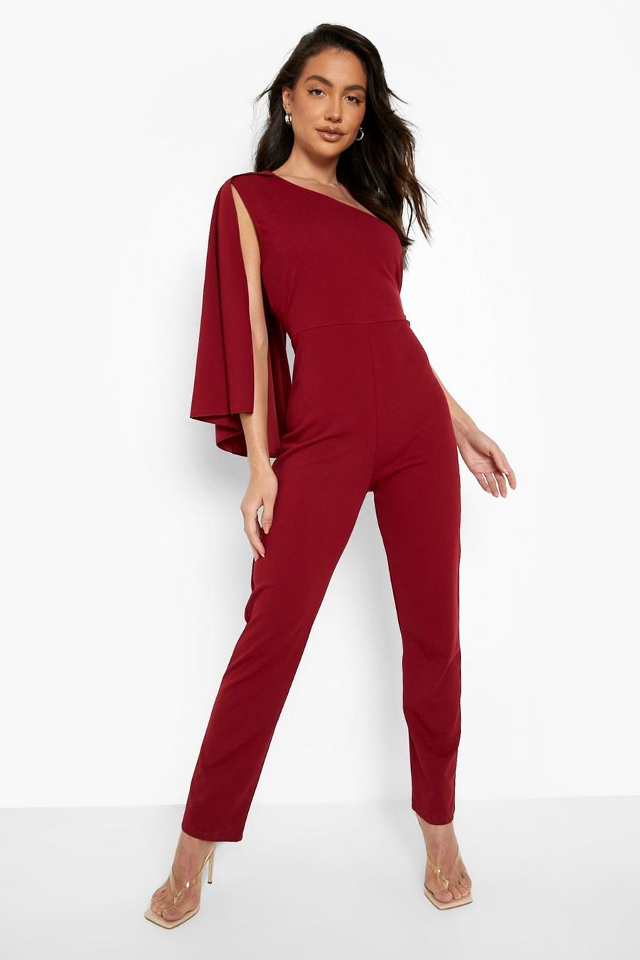 Berry Asymmetric Flare Sleeve Jumpsuit image number 1