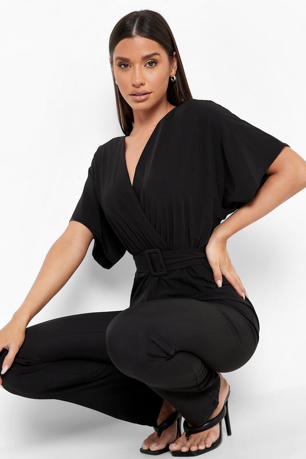 Belted Straight Leg Wrap Jumpsuit