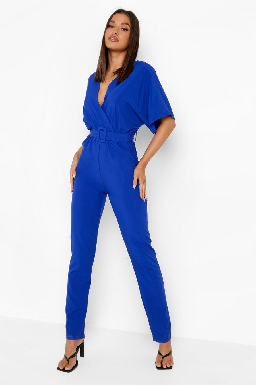 Cobalt blå Jumpsuit med omlott, bälte och raka ben