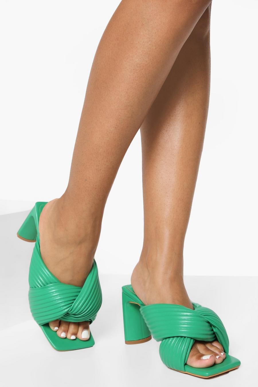 Green Ribbed Chunky Twist Front Mules image number 1