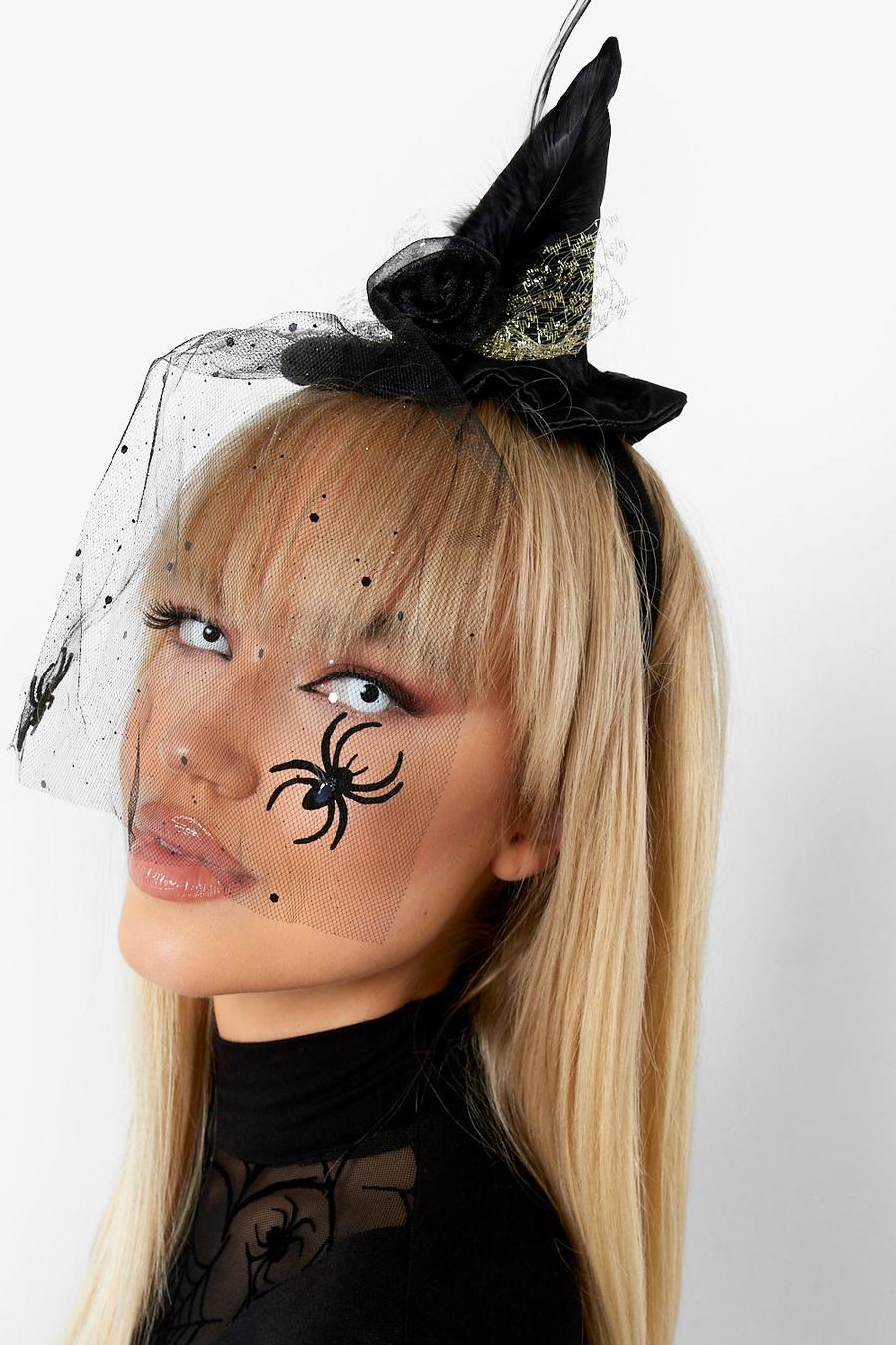 Halloween Haarreif mit schwarzem Mini-Hexenhut, Black image number 1