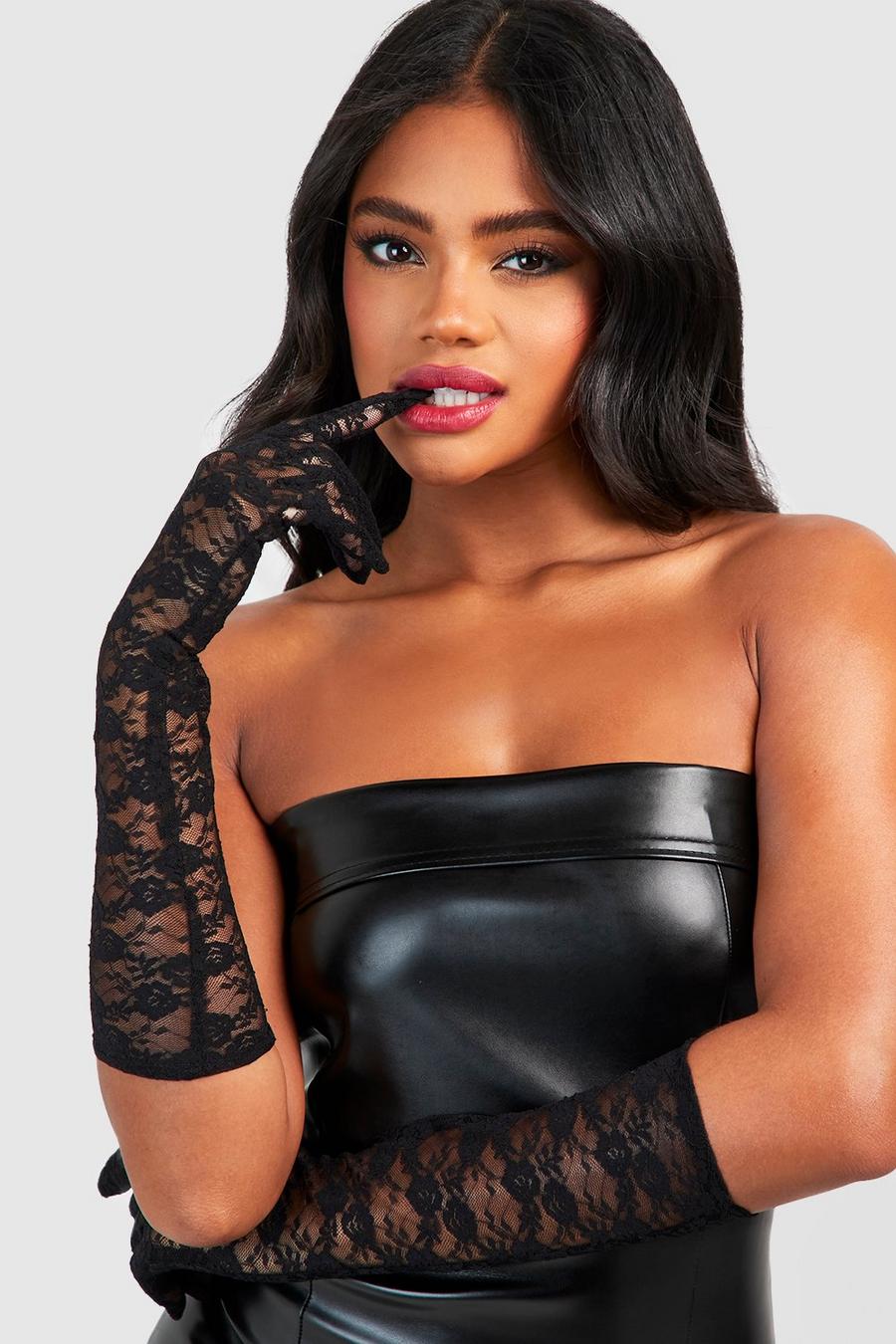 Black Halloween Long Lace Gloves