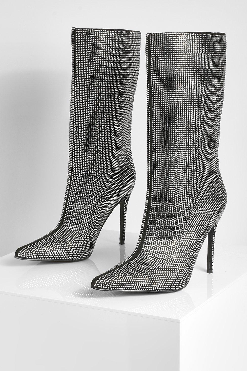 Diamante Stiletto Boots boohoo UK