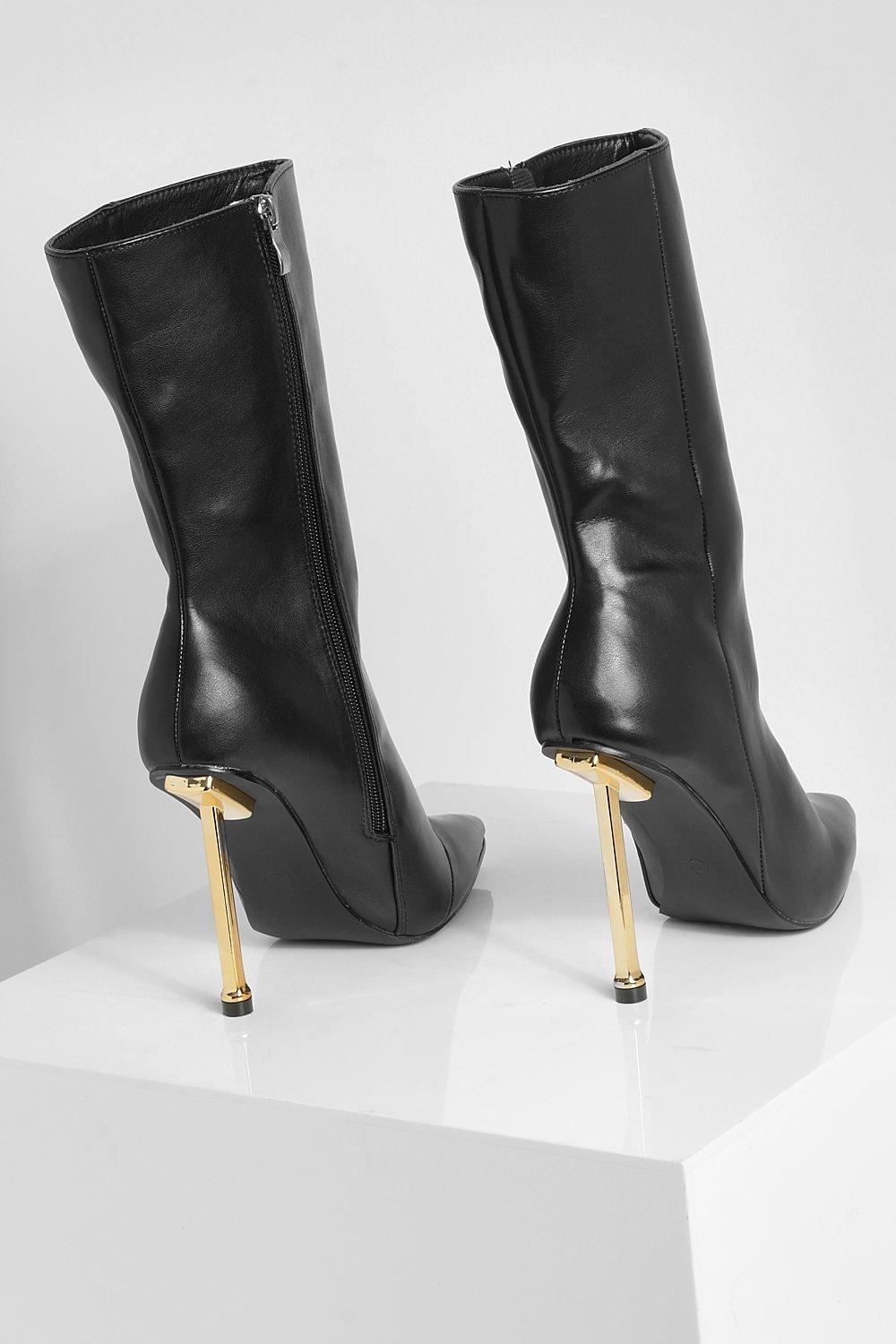 Black and shop gold heel boots