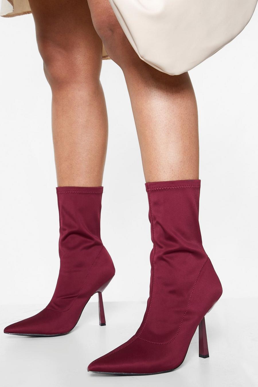 Burgundy Pointed Toe Sock Boots image number 1