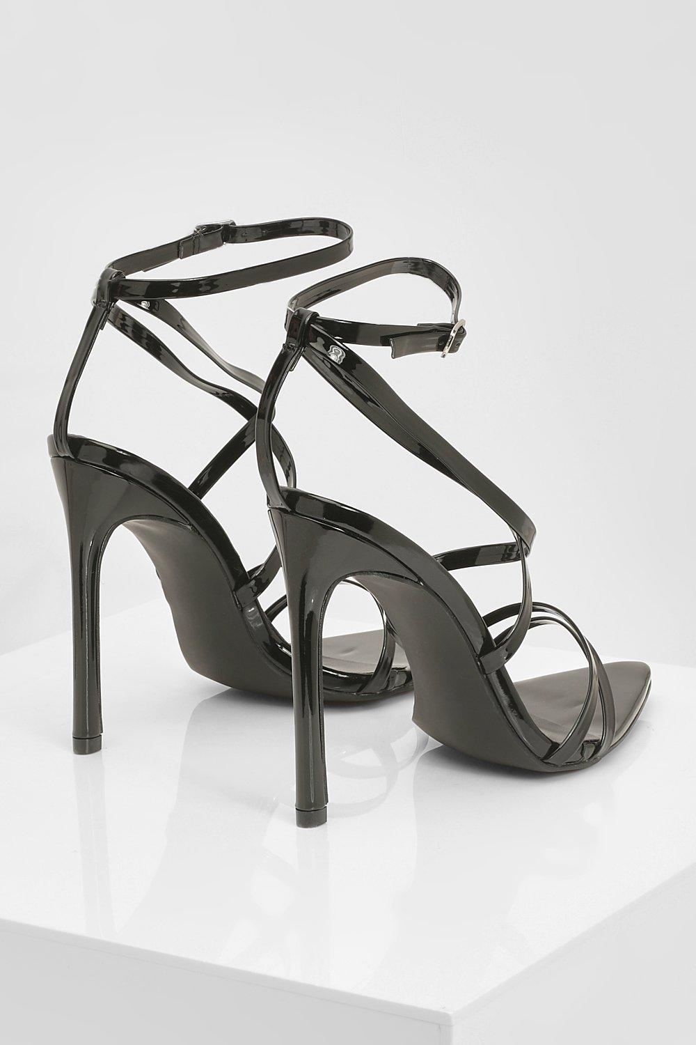 Women's Xhilaration Presta Open Toe Strappy Heels - Black/Silver 8.5 for  sale online