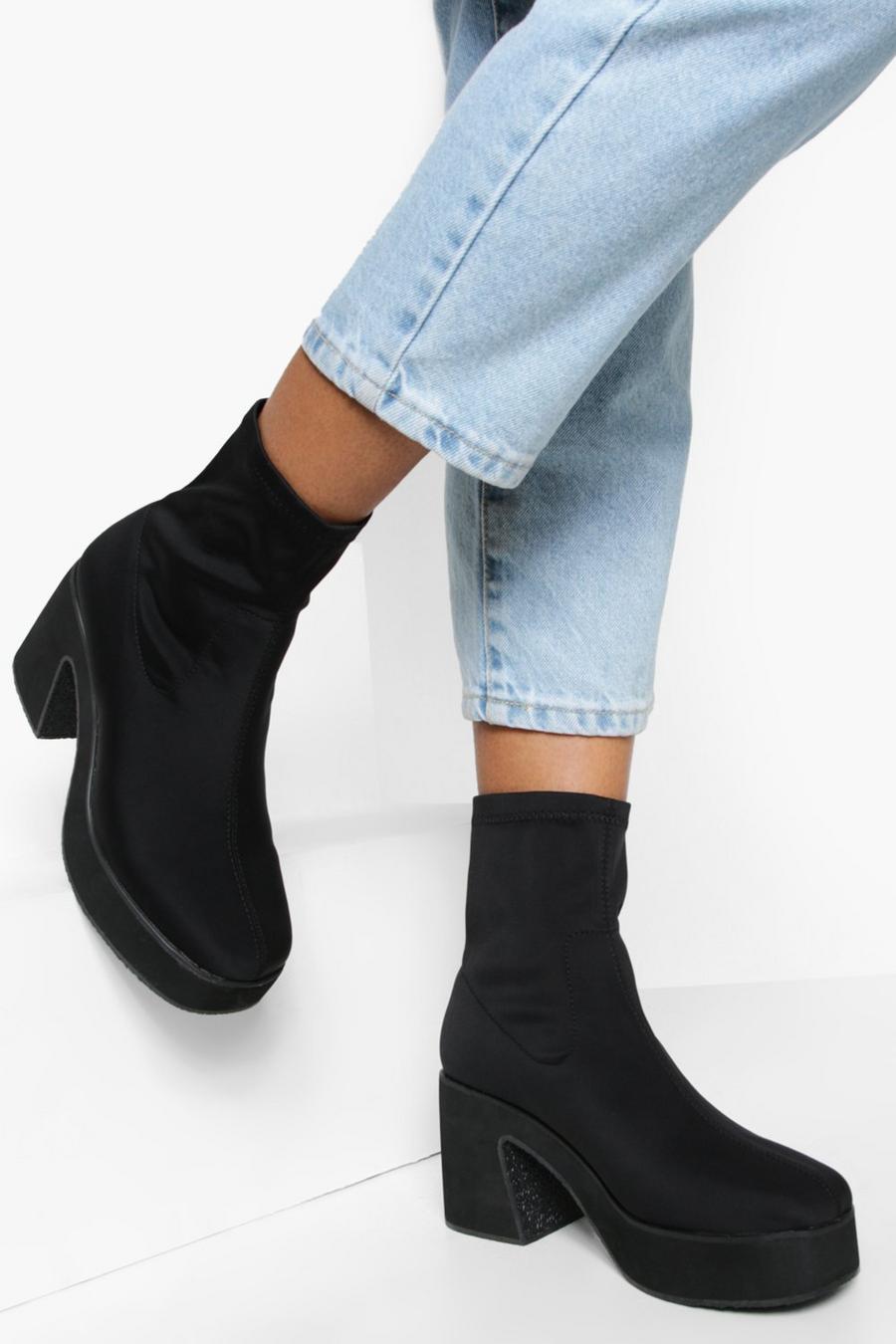 Black Platform Sock Boots image number 1