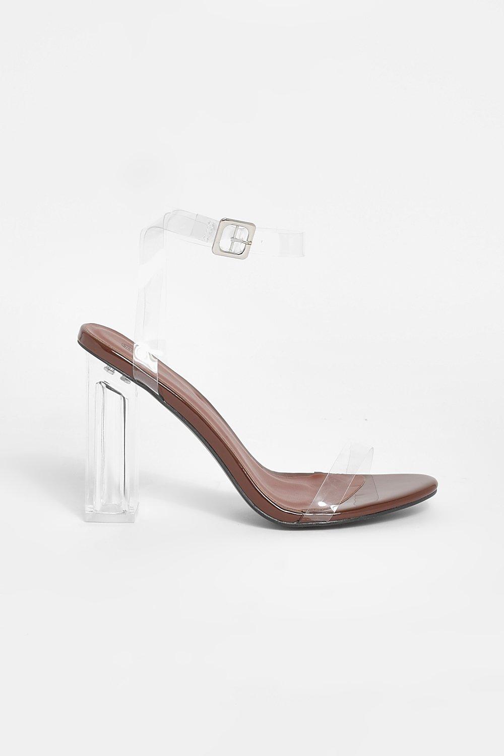 Boohoo barely there block heel sandals in on sale clear