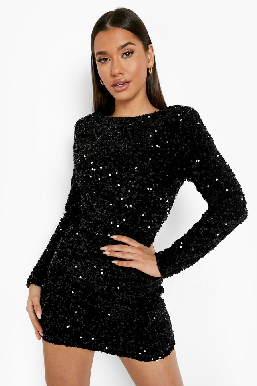 Black Sequin Batwing Mini Party Dress image number 1