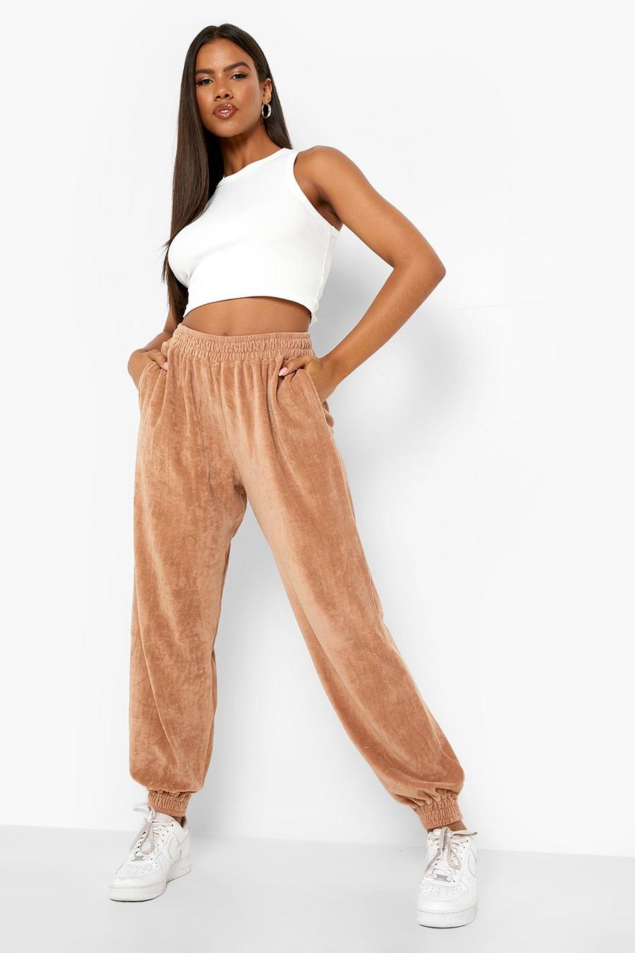 Taupe Velour Regular Fit Joggers image number 1