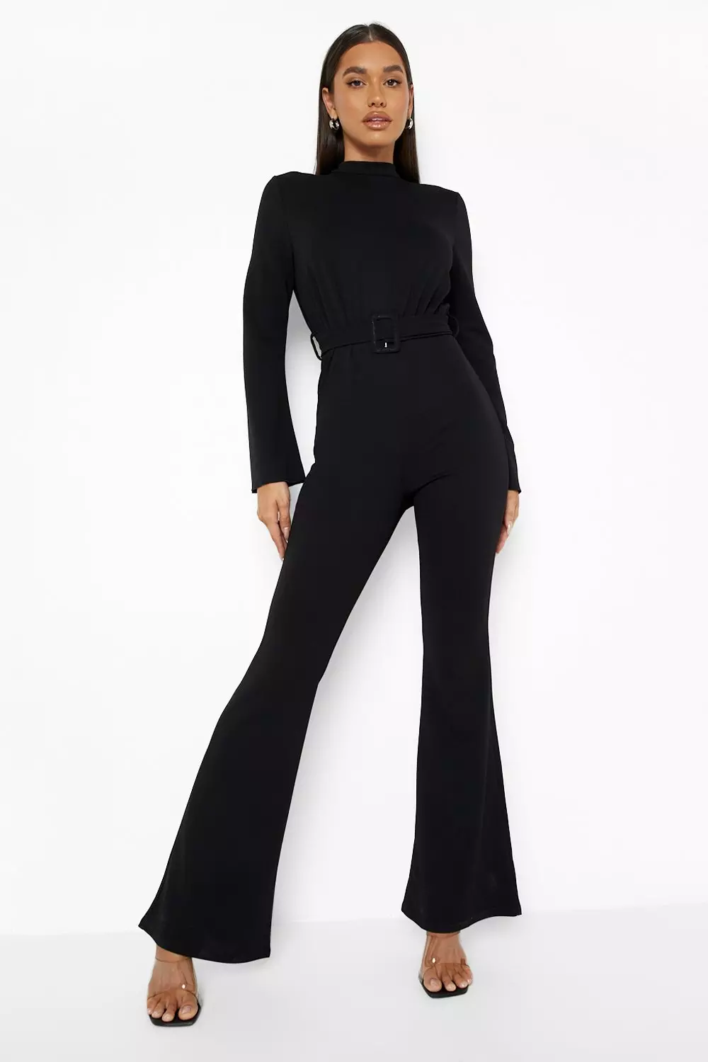 Flared Sleeve Belted Tailored Jumpsuit