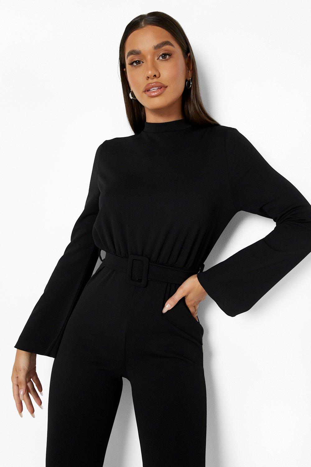 Black Roll Neck Long Sleeve Jumpsuit