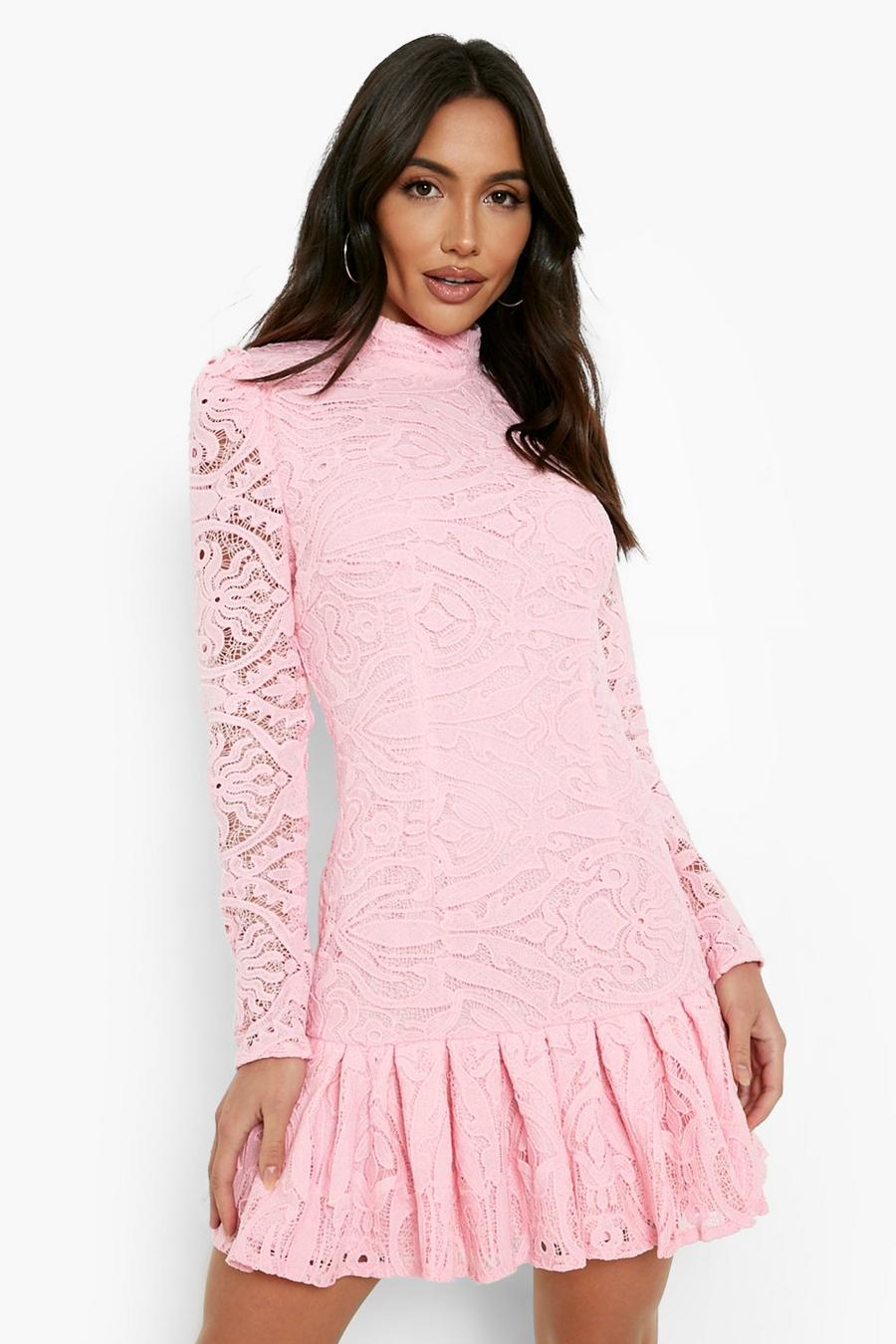 Blush rose Lace Drop Hem Shoulder Detail Skater Dress