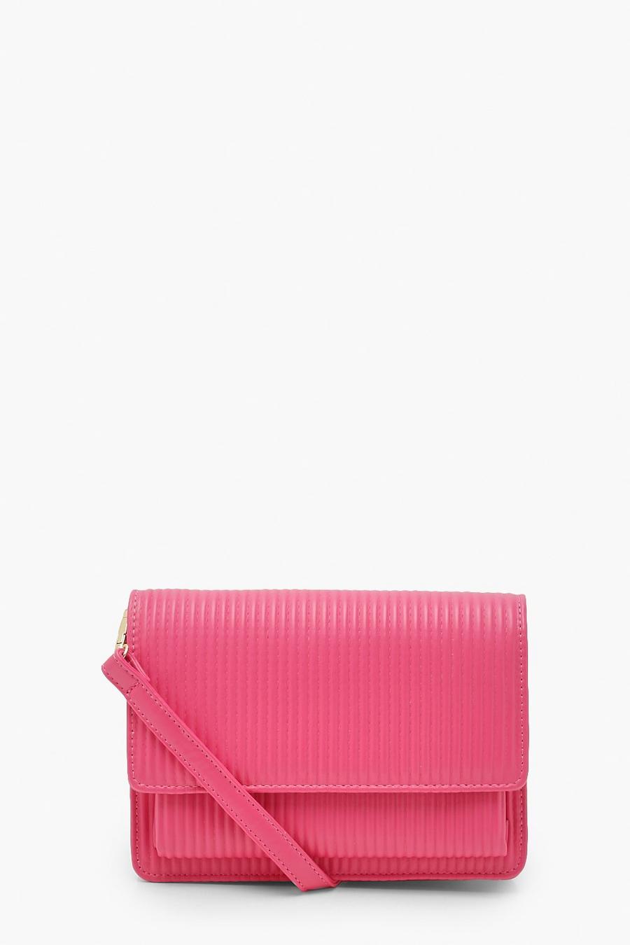 Hot pink Ribbed Soft Pu Cross Body Bag image number 1