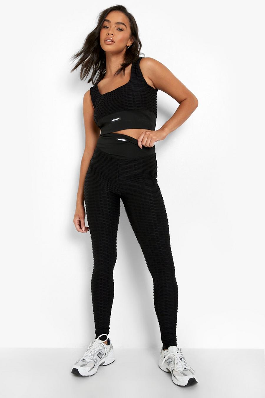 Black Textured High Waisted Booty Boosting Leggings image number 1
