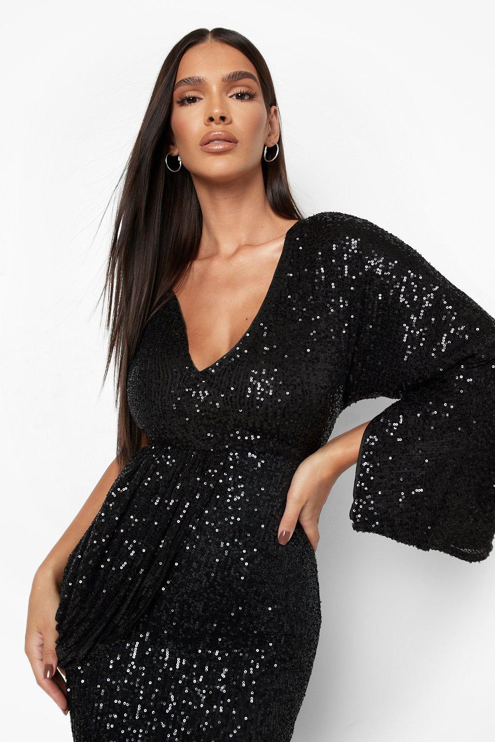 Sequin one shop shoulder drape dress