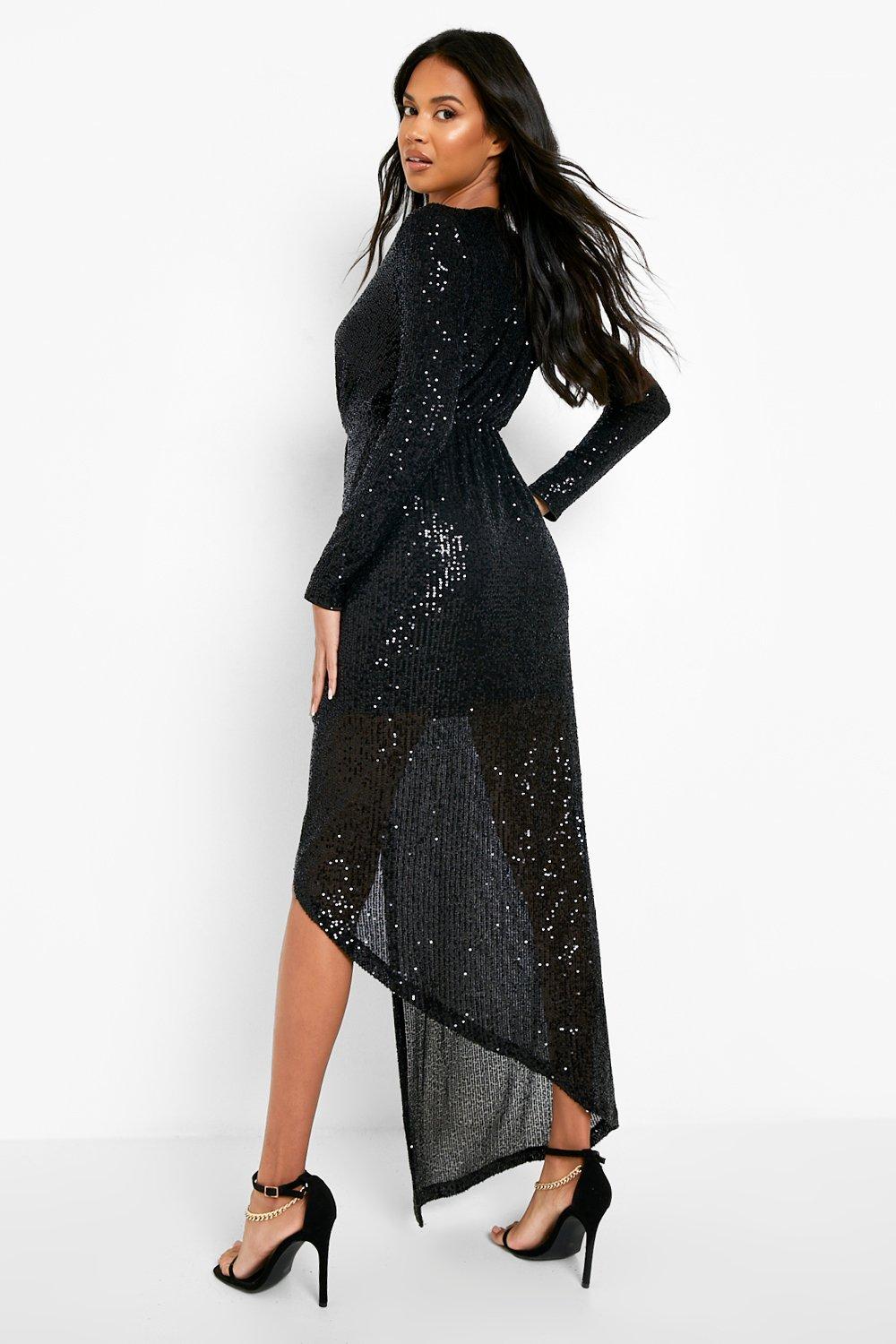 boohoo sequin wrap dress