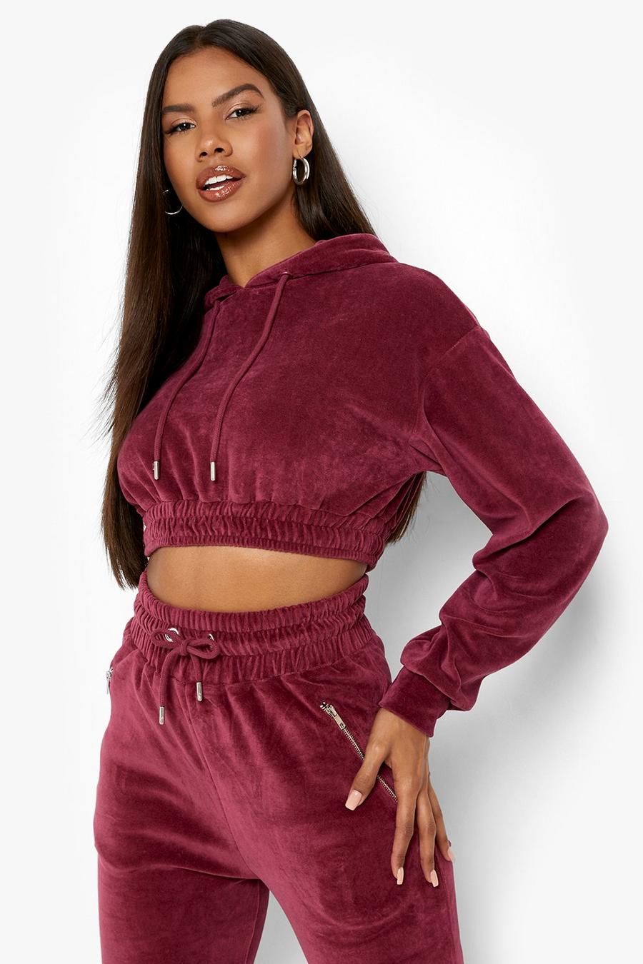 Berry Hoodie i velour image number 1