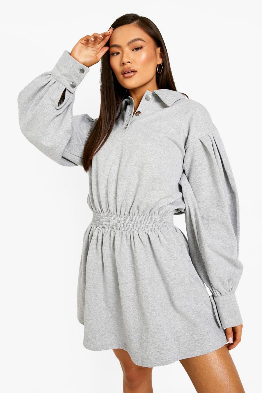 Grey marl Sweatshirt Jurk Met Geplooide Taille En Kraag image number 1