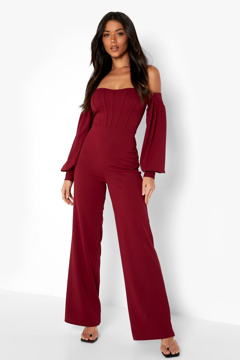 Boohoo off shoulder jumpsuit clearance