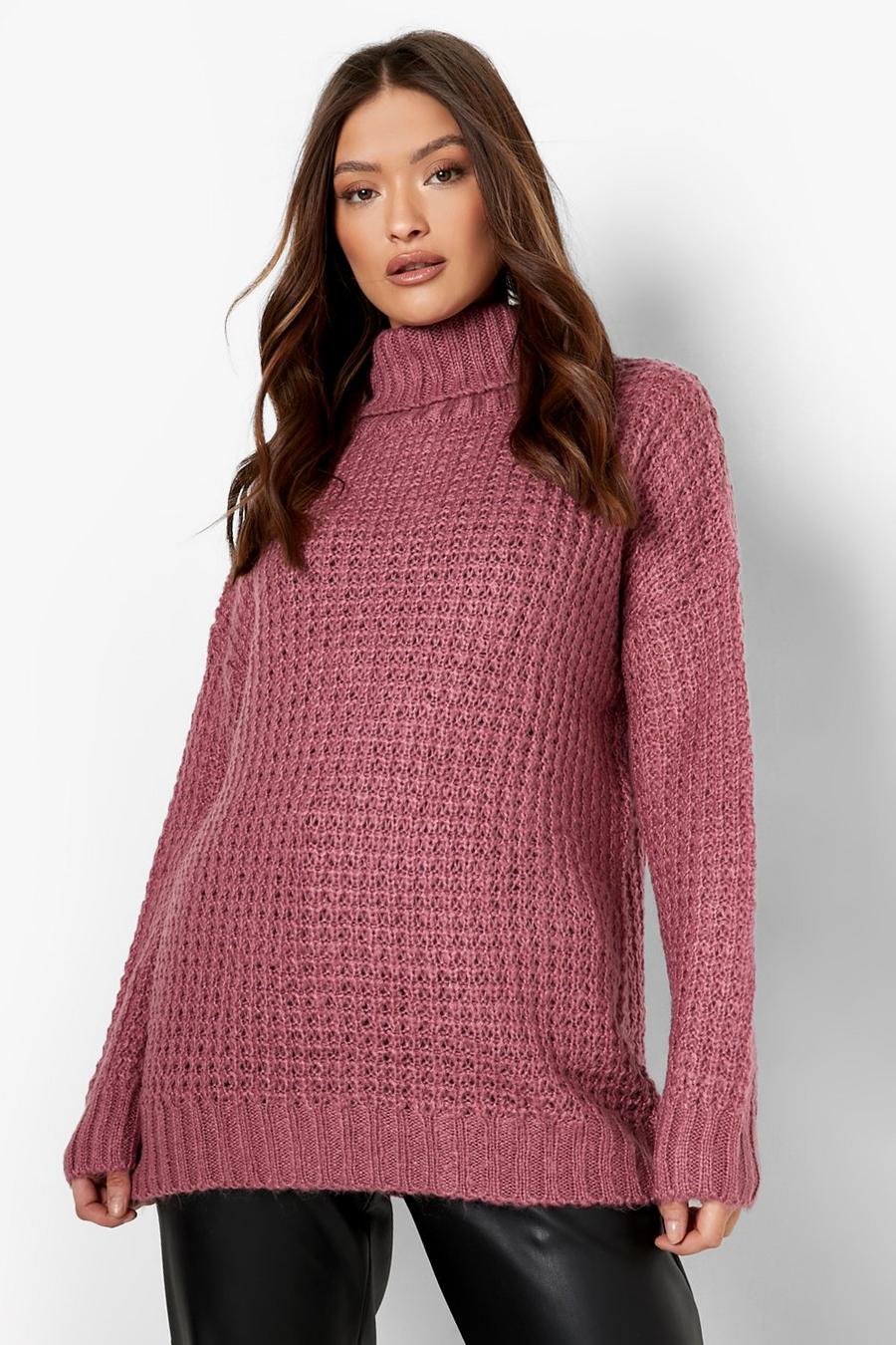 Antique rose pink Soft Knit Turtleneck Slouchy Sweater image number 1