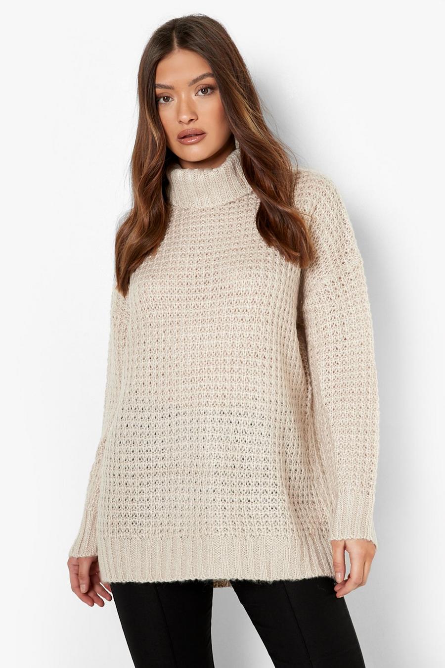 Natural Boohoo Synthetic Soft Knit Roll Neck Slouchy Jumper in Mushroom Womens Clothing Jumpers and knitwear Turtlenecks 
