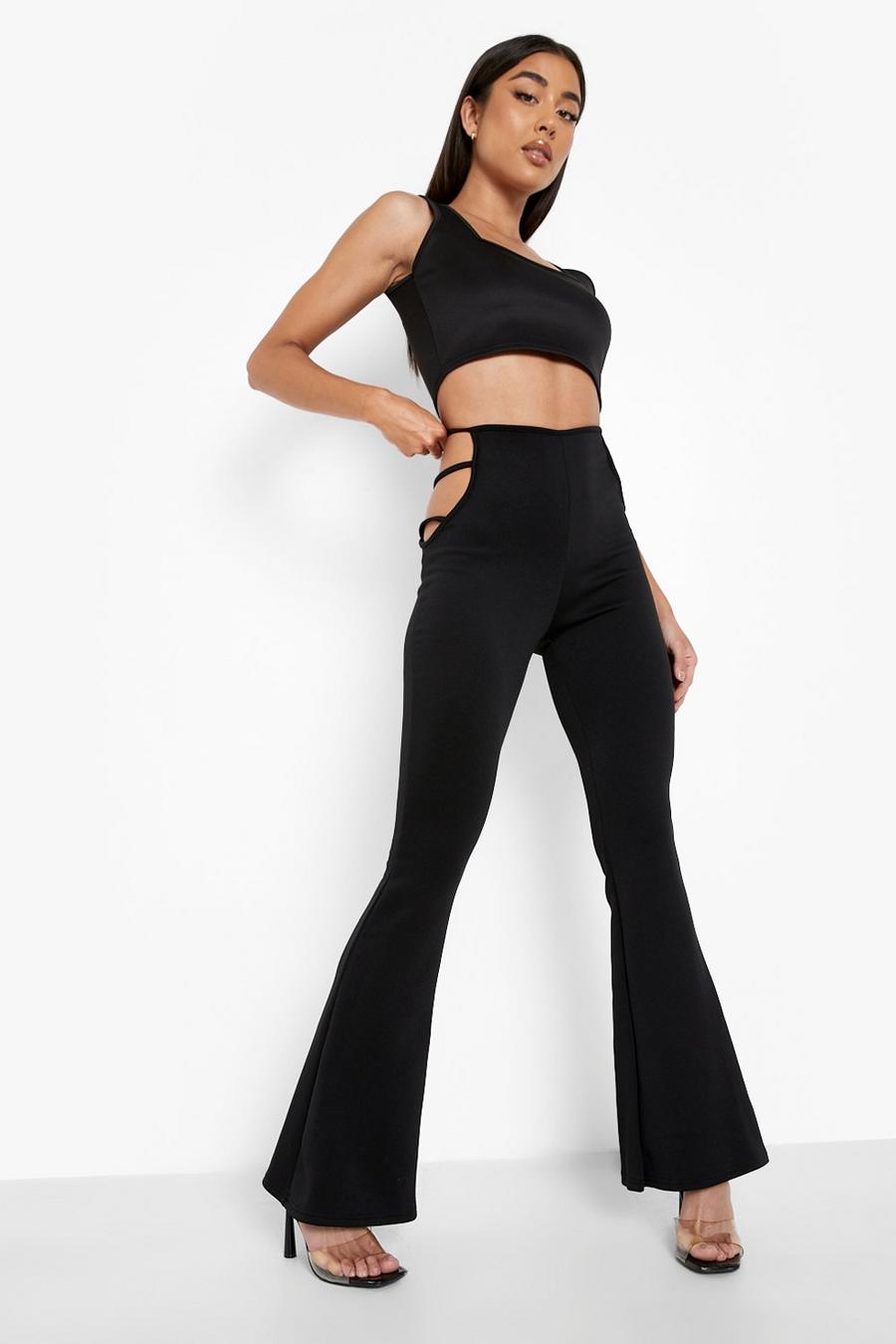 Black Side Cut Out Flare Trousers image number 1