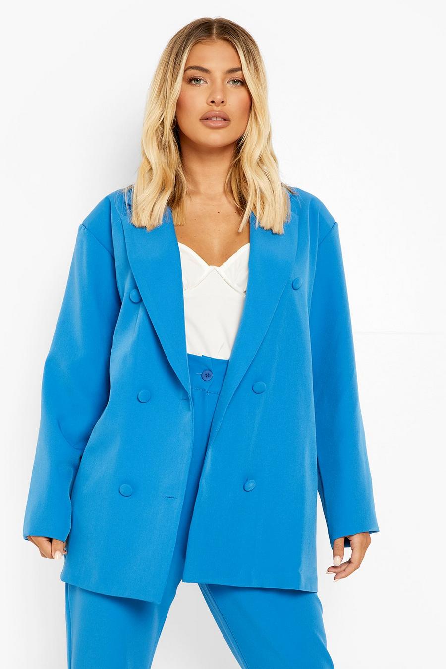Azure blue Double Breasted Oversized Color Pop Blazer