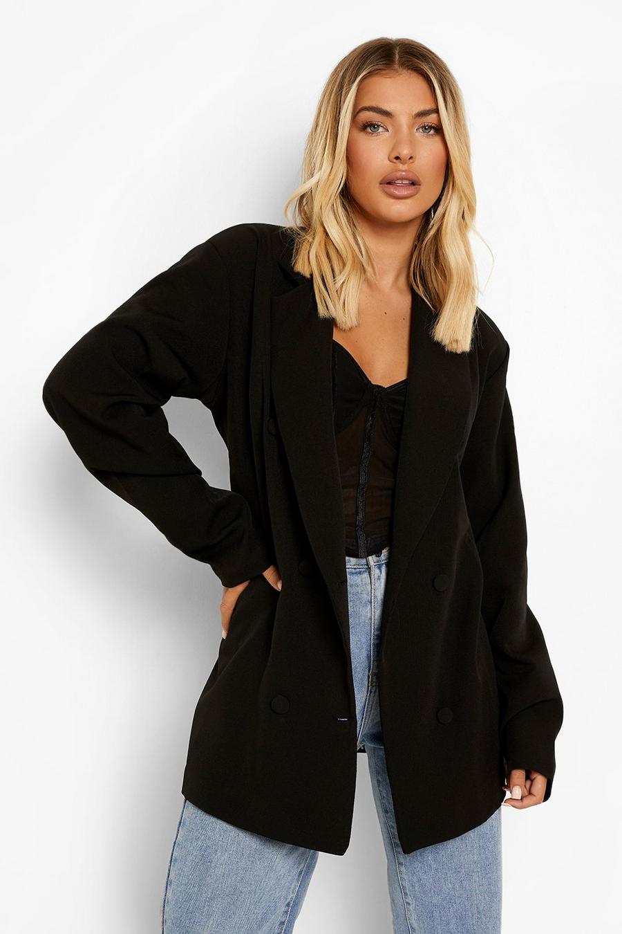 Black Double Breasted Oversized Colour Pop Blazer image number 1