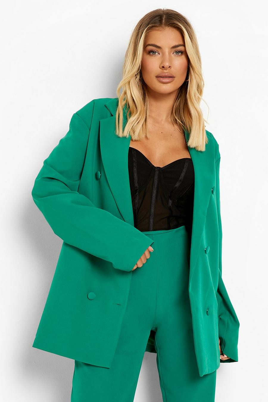 Bright green Double Breasted Oversized Colour Pop Blazer image number 1