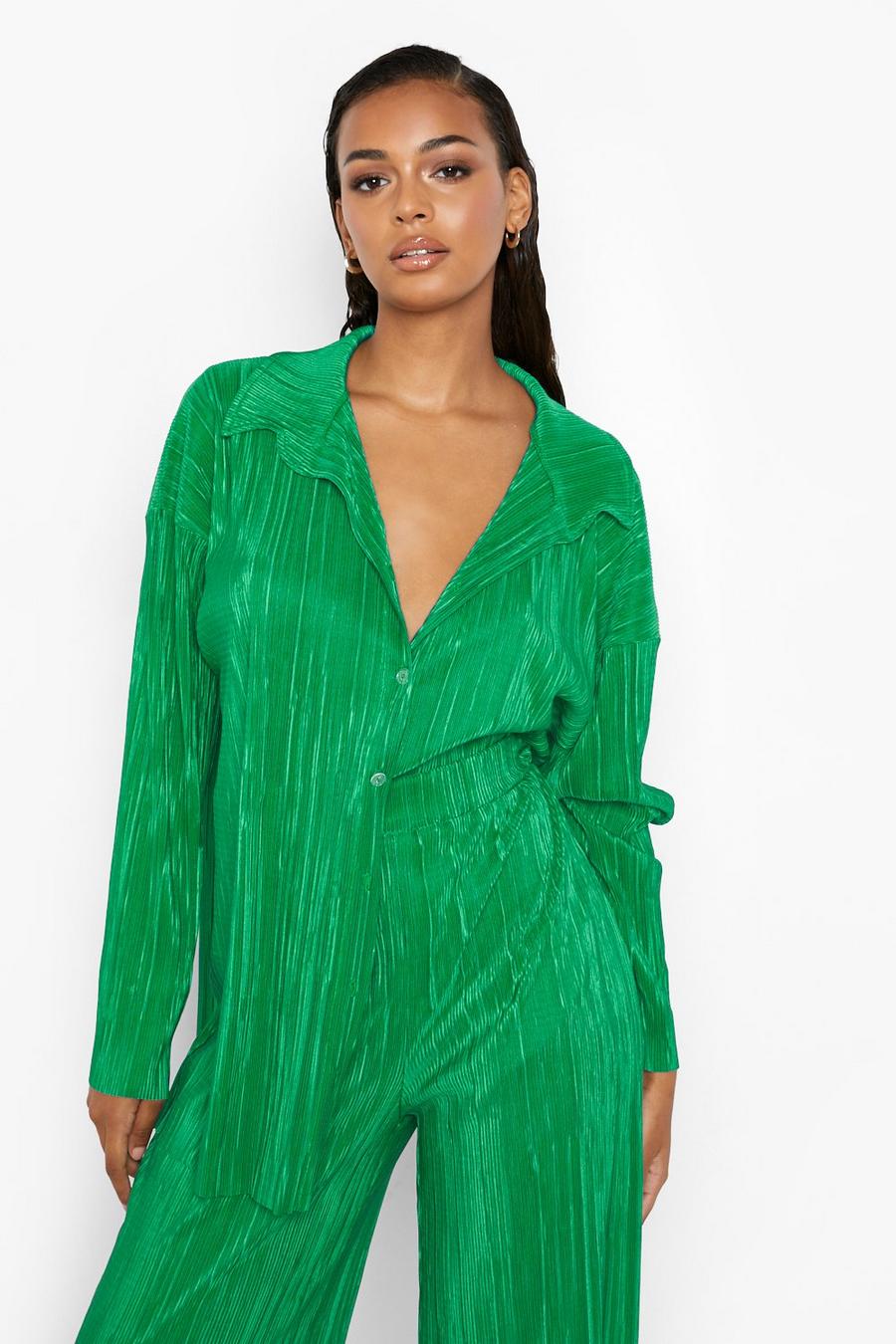 Emerald grön Oversize plisserad skjorta med ledig passform